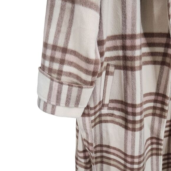 Boohoo coat jacket trench cream tan pink plaid Boho Western Work 12p Nwt - Picture 4 of 6